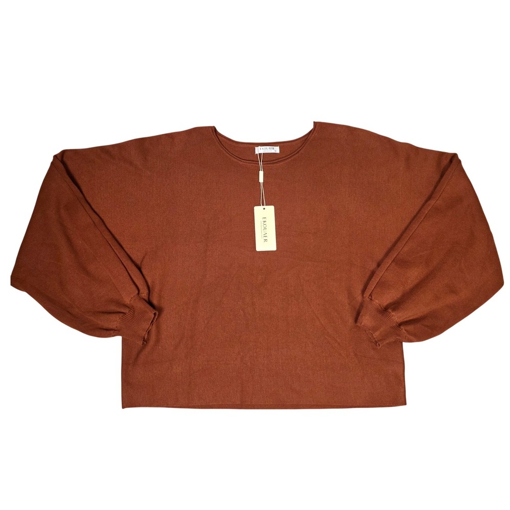 Ekouaer Knit Pajama‎ Lounge Top Brown Pullover Long Sleeve NWT XL